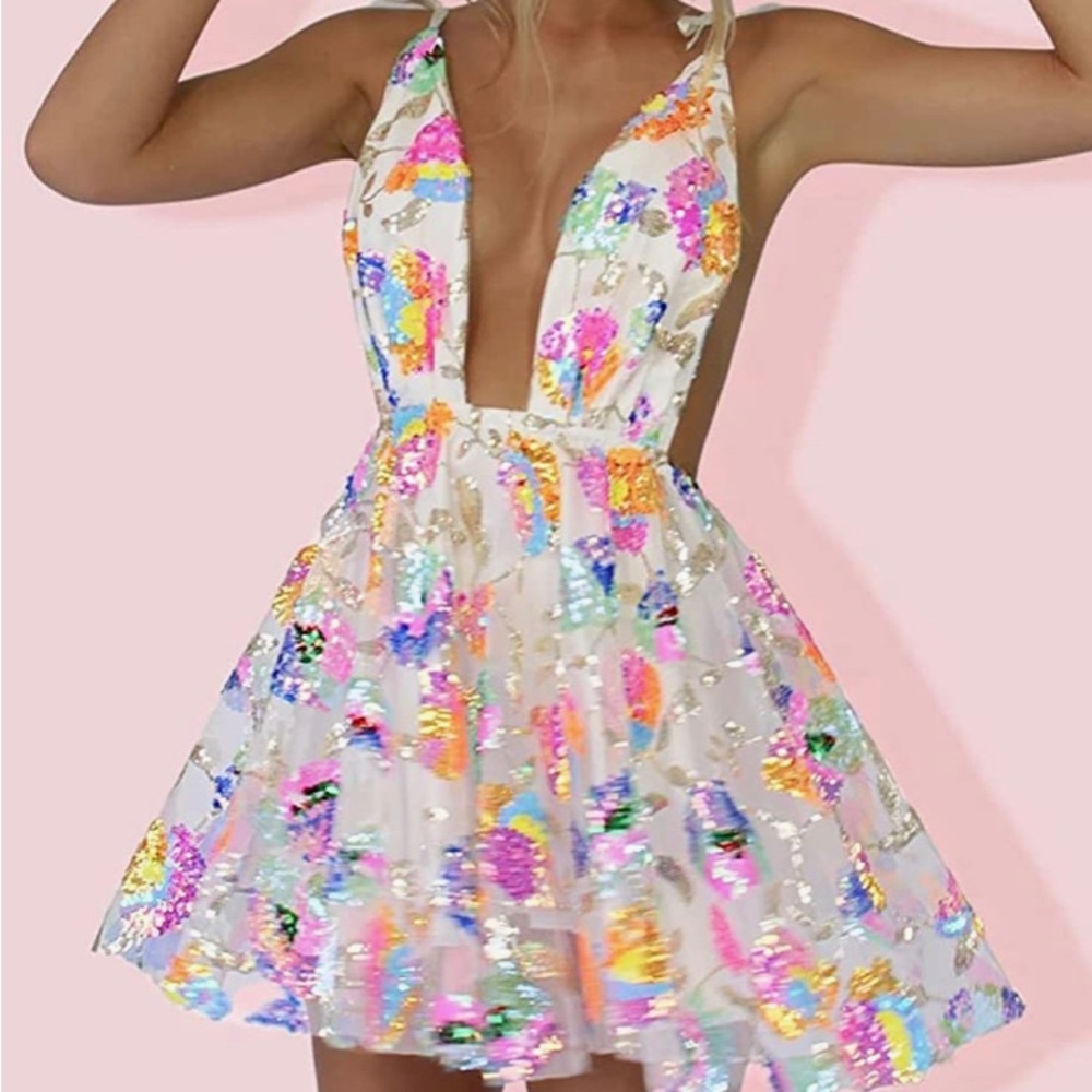 White multicolor sequins dress